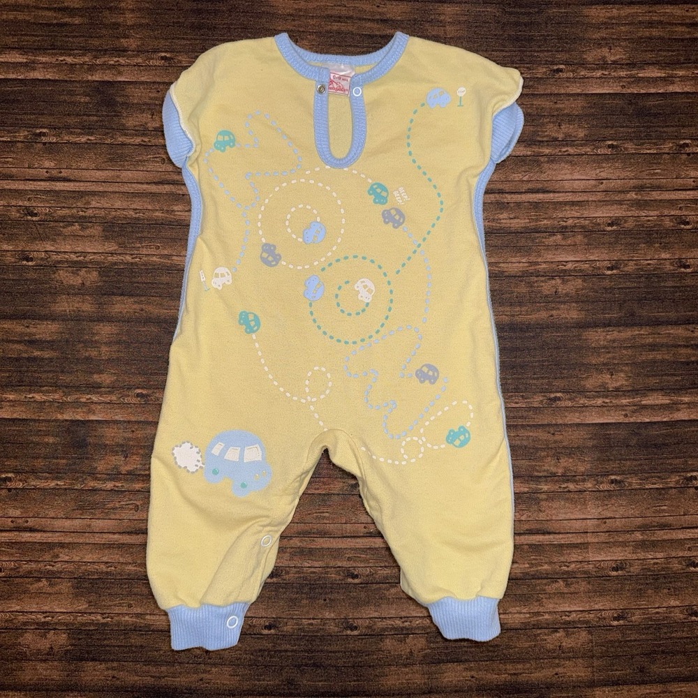 Vintage 80s Buster Brown Romper Body Suit Yellow Blue 6-9 Months